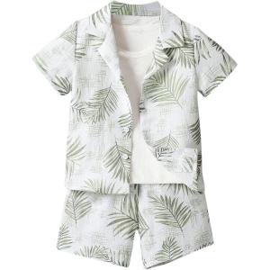 imageSweatyRocks Boys 2 Piece Outfits Tropical Print Button Down Shirt and Shorts Clothing SetsWhite