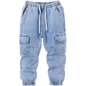 imageSweatyRocks Boys Drawstring High Waisted Loose Tapered Cargo Jeans with PocketsLight Wash