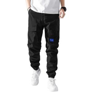 imageSweatyRocks Boys High Waisted Cargo Pants Drawstring Casual Long Joggers Trousers with PocketsBlack