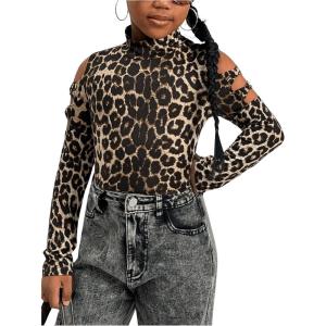 imageSweatyRocks Girls Mock Neck Long Sleeve Ribbed Knit Top Criss Cross Cut Out Tee ShirtMulticolor