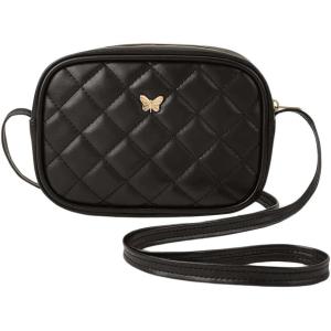 imageSweatyRocks Girls PU Leather Zipper Crossbody Bag Butterfly Decor Solid Shoulder Bag Mini Square BagBlack