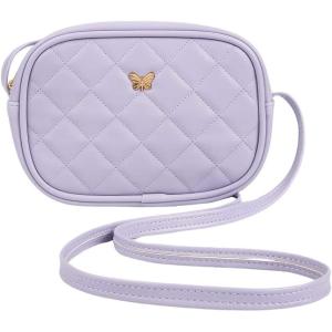 imageSweatyRocks Girls PU Leather Zipper Crossbody Bag Butterfly Decor Solid Shoulder Bag Mini Square BagPurple
