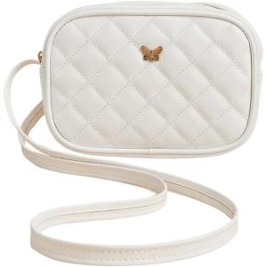 imageSweatyRocks Girls PU Leather Zipper Crossbody Bag Butterfly Decor Solid Shoulder Bag Mini Square BagWhite