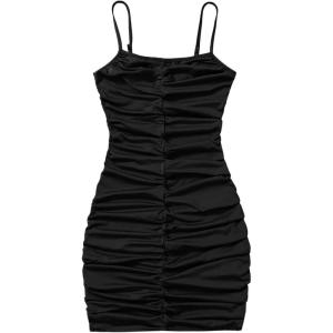 imageSweatyRocks Girls Spaghetti Strap Solid Ruched Slim Fitted Cami Short DressBlack