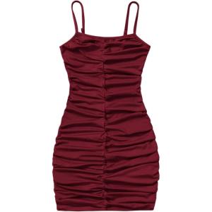 imageSweatyRocks Girls Spaghetti Strap Solid Ruched Slim Fitted Cami Short DressBurgundy