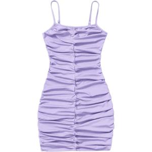 imageSweatyRocks Girls Spaghetti Strap Solid Ruched Slim Fitted Cami Short DressLilac Purple