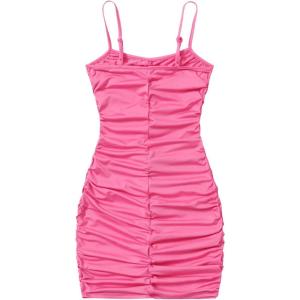 imageSweatyRocks Girls Spaghetti Strap Solid Ruched Slim Fitted Cami Short DressPink