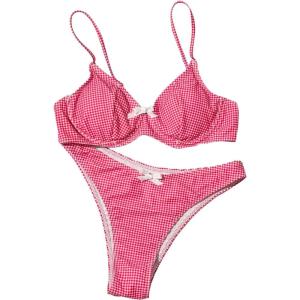 imageSweatyRocks Womens 2 Piece Bikini Set Plaid Bowknot Gingham Bikini Swimsuit High Cut Cute BikiniPink