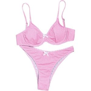 imageSweatyRocks Womens 2 Piece Bikini Set Plaid Bowknot Gingham Bikini Swimsuit High Cut Cute BikiniPink Plaid