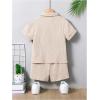 imageSweatyRocks Boys 2 Piece Summer Outfits Textured Button Down Shirt and Shorts SetsApricot