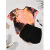 imageSweatyRocks Girls 2 Piece Outfit Tie Dye Graphic Print Short Sleeve Tee Top and Track Shorts SetOrange and Black