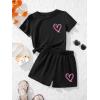 imageSweatyRocks Girls 2 Piece Outfits Tie Dye Short Sleeve Crewneck Top and Shorts SetBlack Heart