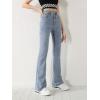 imageSweatyRocks Girls Casual High Waist Solid Denim Pants Stretchy Flare Leg Jeans with PocketPure Blue