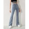 imageSweatyRocks Girls Casual High Waist Solid Denim Pants Stretchy Flare Leg Jeans with PocketPure Blue