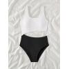 imageSweatyRocks Girls Color Block One Piece Bathing Suit Scoop Neck Cut Out Monokini SwimsuitBlack and White