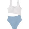 imageSweatyRocks Girls Color Block One Piece Bathing Suit Scoop Neck Cut Out Monokini SwimsuitBlue White