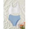imageSweatyRocks Girls Color Block One Piece Bathing Suit Scoop Neck Cut Out Monokini SwimsuitBlue White