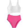 imageSweatyRocks Girls Color Block One Piece Bathing Suit Scoop Neck Cut Out Monokini SwimsuitHot Pink