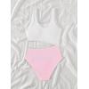 imageSweatyRocks Girls Color Block One Piece Bathing Suit Scoop Neck Cut Out Monokini SwimsuitPink