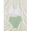 imageSweatyRocks Girls Color Block One Piece Bathing Suit Scoop Neck Cut Out Monokini SwimsuitWhite Green