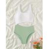 imageSweatyRocks Girls Color Block One Piece Bathing Suit Scoop Neck Cut Out Monokini SwimsuitWhite Green