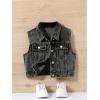 imageSweatyRocks Girls Denim Vest Button Down Sleeveless Jean Jacket Outerwear with PocketsBlack