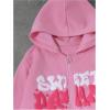 imageSweatyRocks Girls Letter Graphic Print Full Zip Fleece Hoodie Casual Long Sleeve Sweatshirt Cute Jacket with PocketPink