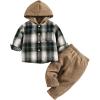 imageSweatyRocks Boys 2 Piece Outfits Plaid Button Down Hooded Jacket with Pants SetsMulticolor