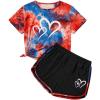 imageSweatyRocks Girls 2 Piece Outfit Tie Dye Graphic Print Short Sleeve Tee Top and Track Shorts SetOrange
