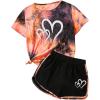 imageSweatyRocks Girls 2 Piece Outfit Tie Dye Graphic Print Short Sleeve Tee Top and Track Shorts SetOrange and Black