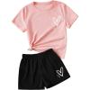 imageSweatyRocks Girls 2 Piece Outfits Tie Dye Short Sleeve Crewneck Top and Shorts SetBlack and Pink