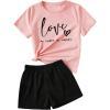 imageSweatyRocks Girls 2 Piece Outfits Tie Dye Short Sleeve Crewneck Top and Shorts SetPink and Black