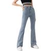 imageSweatyRocks Girls Casual High Waist Solid Denim Pants Stretchy Flare Leg Jeans with PocketPure Blue