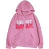 imageSweatyRocks Girls Letter Graphic Print Full Zip Fleece Hoodie Casual Long Sleeve Sweatshirt Cute Jacket with PocketPink