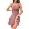 imageSweatyRocks Womens Floral Print Lettuce Trim Mini Nightgown Button Front V Neck Cami Sleep DressDusty Pink