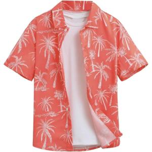 imageSweatyRocks Boys Tropical Graphic Print Short Sleeve Button Down Shirt Casual Hawaiian ShirtsCoral Orange