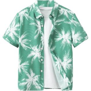 imageSweatyRocks Boys Tropical Graphic Print Short Sleeve Button Down Shirt Casual Hawaiian ShirtsGreen White