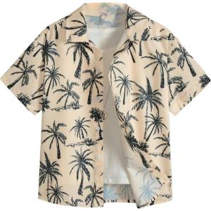 imageSweatyRocks Boys Tropical Graphic Print Short Sleeve Button Down Shirt Casual Hawaiian ShirtsKhaki