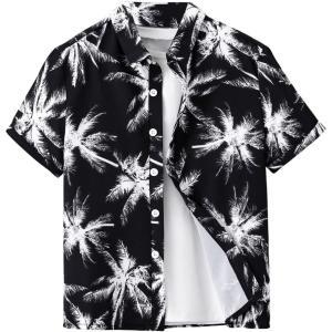 imageSweatyRocks Boys Tropical Graphic Print Short Sleeve Button Down Shirt Casual Hawaiian ShirtsWhite Black