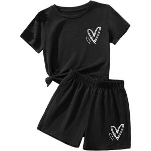 imageSweatyRocks Girls 2 Piece Outfits Tie Dye Short Sleeve Crewneck Top and Shorts SetBlack