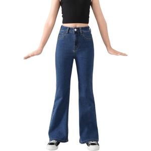 imageSweatyRocks Girls Casual High Waist Solid Denim Pants Stretchy Flare Leg Jeans with PocketDark Wash