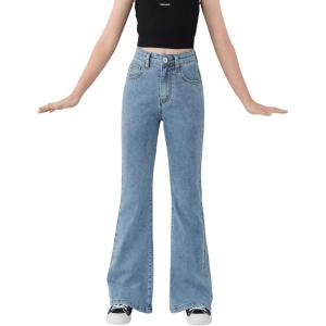 imageSweatyRocks Girls Casual High Waist Solid Denim Pants Stretchy Flare Leg Jeans with PocketLight Blue