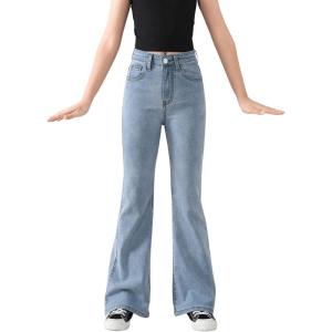 imageSweatyRocks Girls Casual High Waist Solid Denim Pants Stretchy Flare Leg Jeans with PocketLight Wash