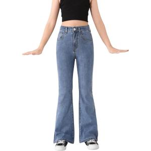imageSweatyRocks Girls Casual High Waist Solid Denim Pants Stretchy Flare Leg Jeans with PocketPlain Blue