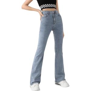 imageSweatyRocks Girls Casual High Waist Solid Denim Pants Stretchy Flare Leg Jeans with PocketPure Blue