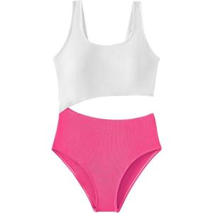 imageSweatyRocks Girls Color Block One Piece Bathing Suit Scoop Neck Cut Out Monokini SwimsuitHot Pink