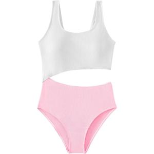 imageSweatyRocks Girls Color Block One Piece Bathing Suit Scoop Neck Cut Out Monokini SwimsuitPink