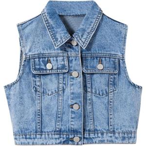 imageSweatyRocks Girls Denim Vest Button Down Sleeveless Jean Jacket Outerwear with PocketsLight Wash