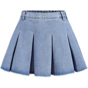 imageSweatyRocks Girls Raw Hem High Waist Denim Skirt A Line Pleated Mini Jean SkirtsLight Blue