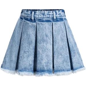 imageSweatyRocks Girls Raw Hem High Waist Denim Skirt A Line Pleated Mini Jean SkirtsLight Wash